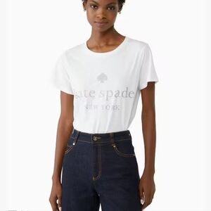 Kate Spade White Glitter Logo Tee Size Large